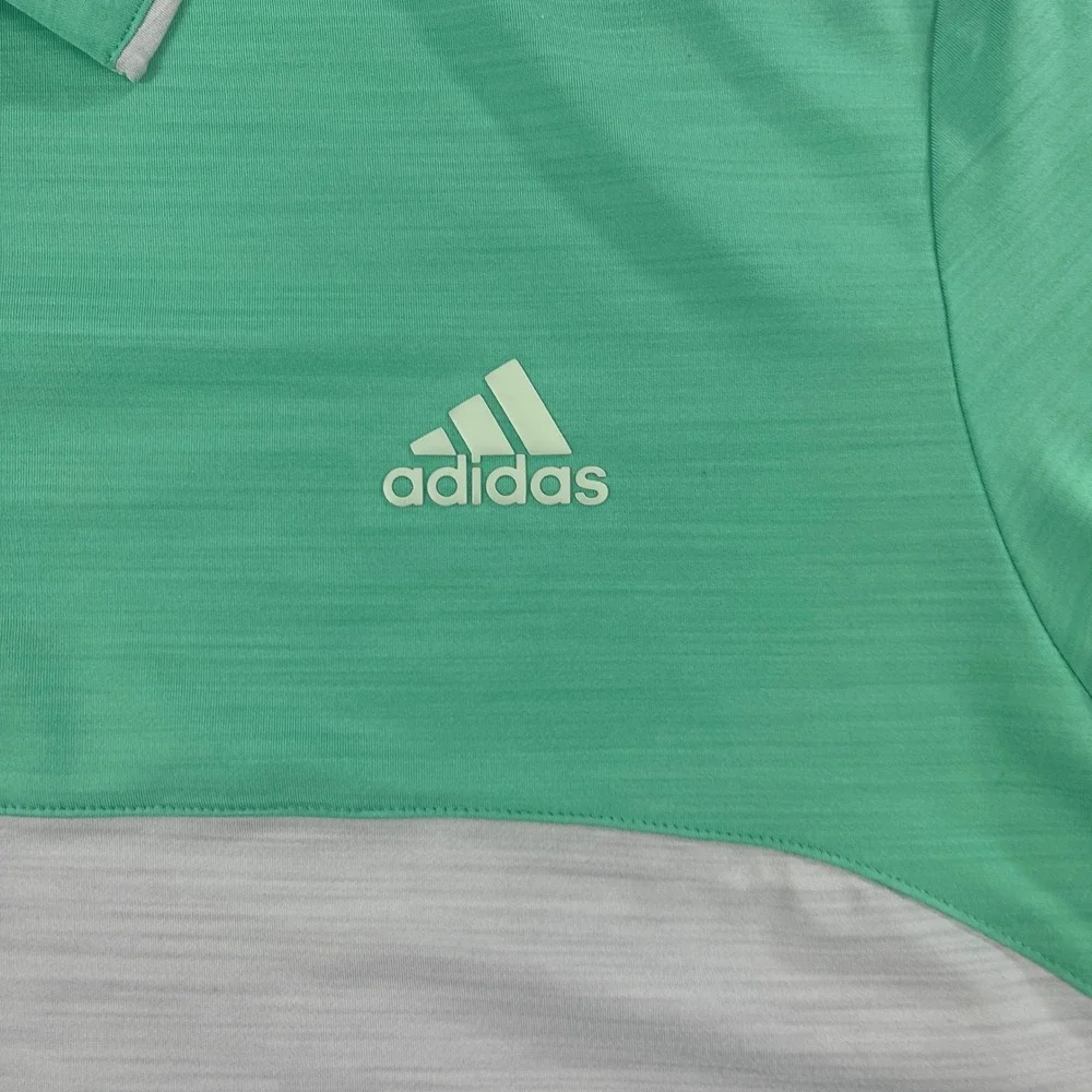 Adidas Men L Mint Green Gray Golf Polo Shirt‎ Colorblock Performance Logo